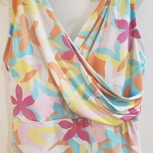 Lands' End Multicolor Vintage Floral One Piece Drape Front Swim Suit Size 16